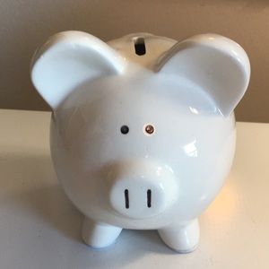 Brand New White Piggy Bank With Tag
